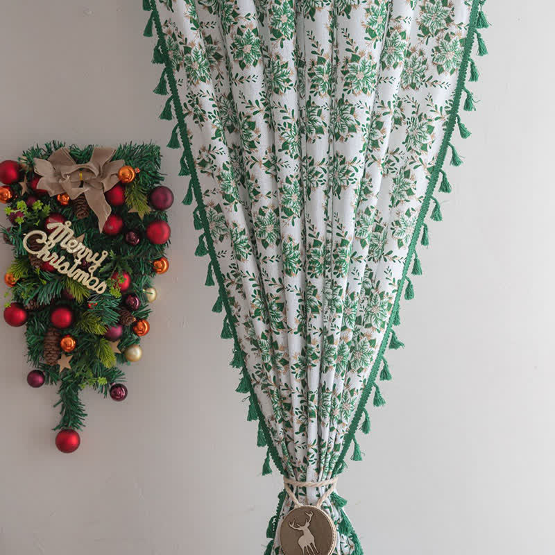 Christmas Floral Edelweiss Print Curtain