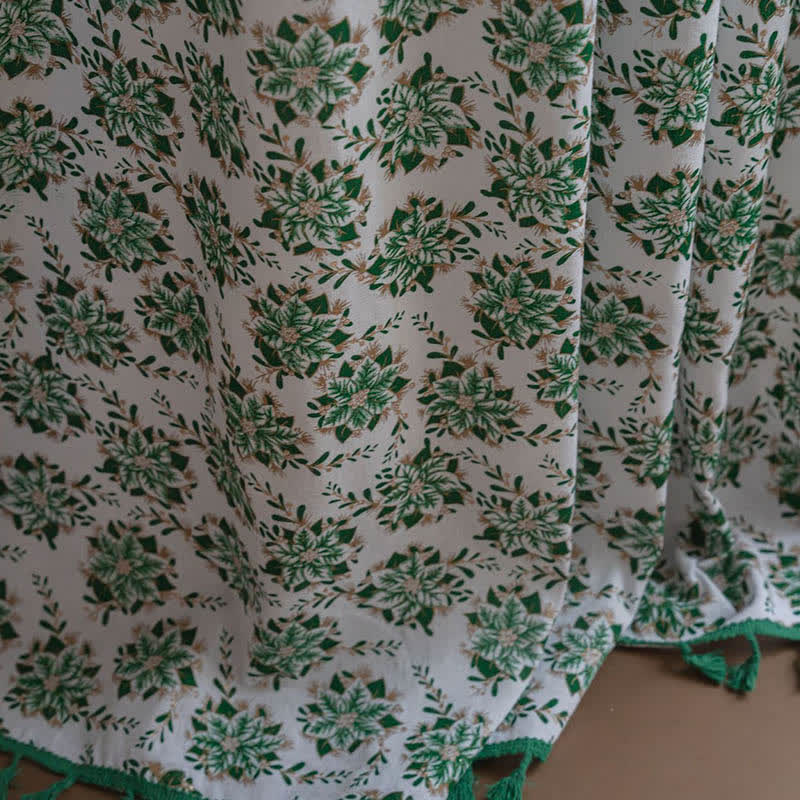 Christmas Floral Edelweiss Print Curtain