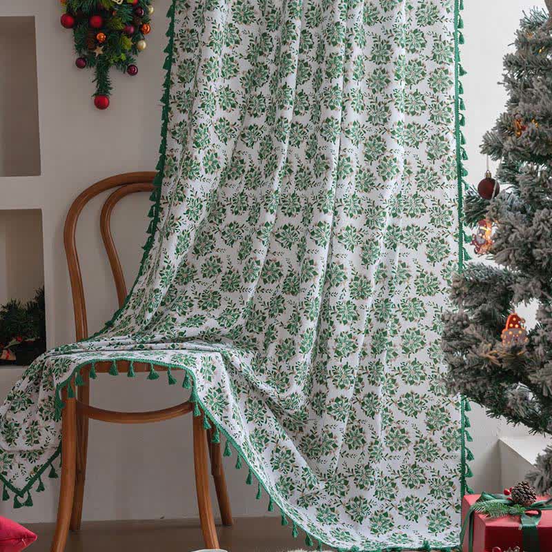 Christmas Floral Edelweiss Print Curtain