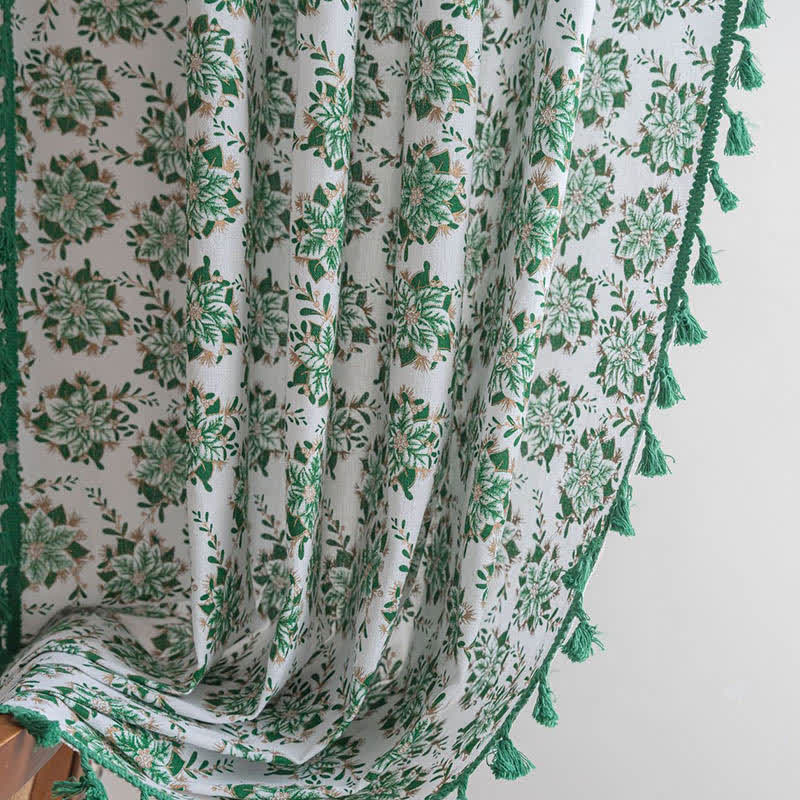 Christmas Floral Edelweiss Print Curtain