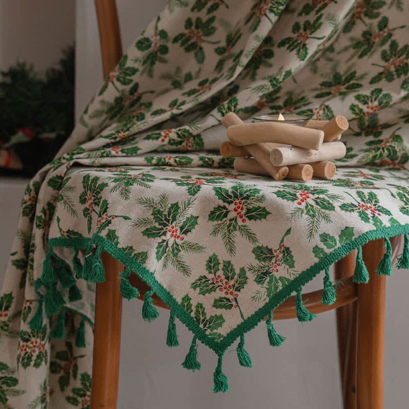 Christmas Holly Leaf Print Curtain