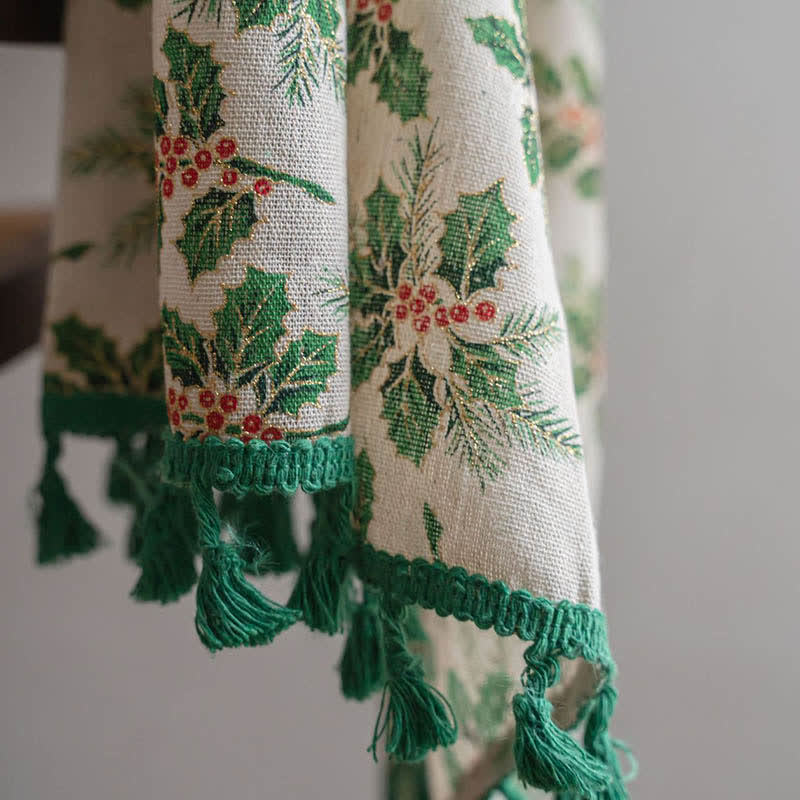 Christmas Holly Leaf Print Curtain