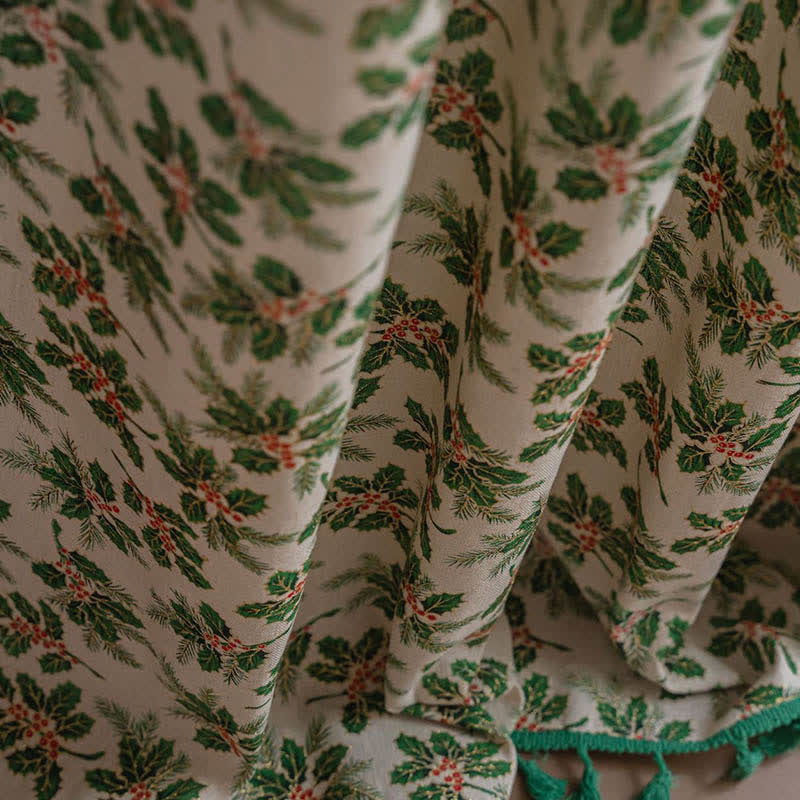 Christmas Holly Leaf Print Curtain