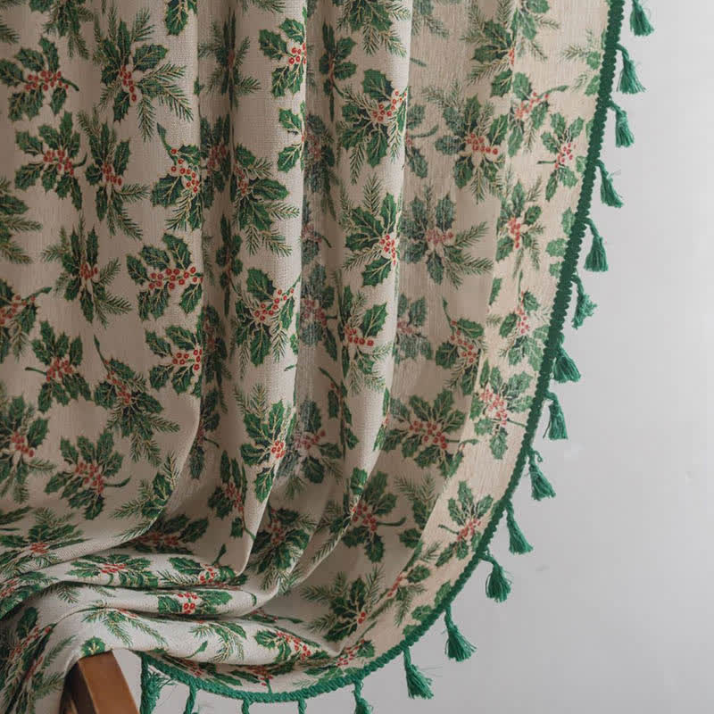 Christmas Holly Leaf Print Curtain