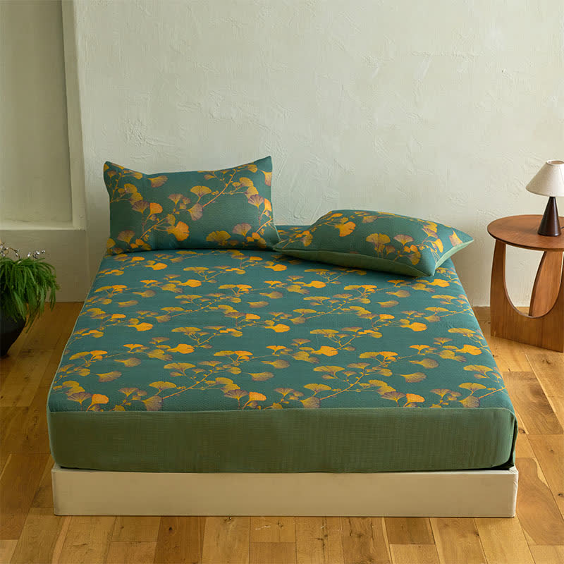 Large Ginkgo Leaf Cotton Fitted Sheet