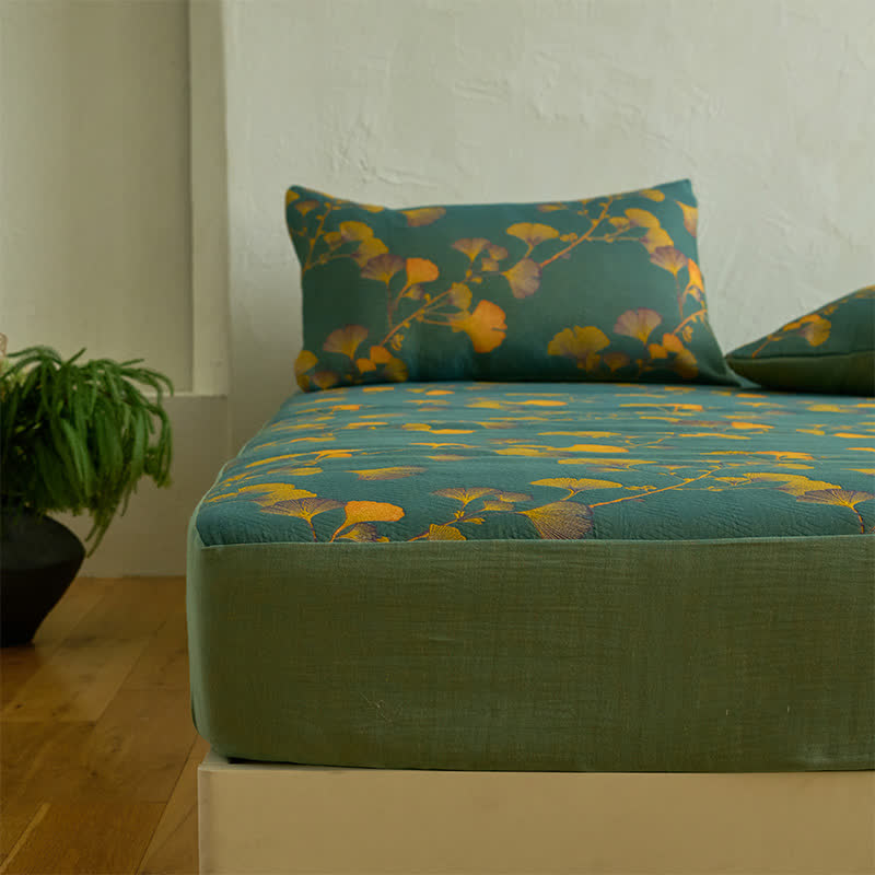 Large Ginkgo Leaf Cotton Fitted Sheet