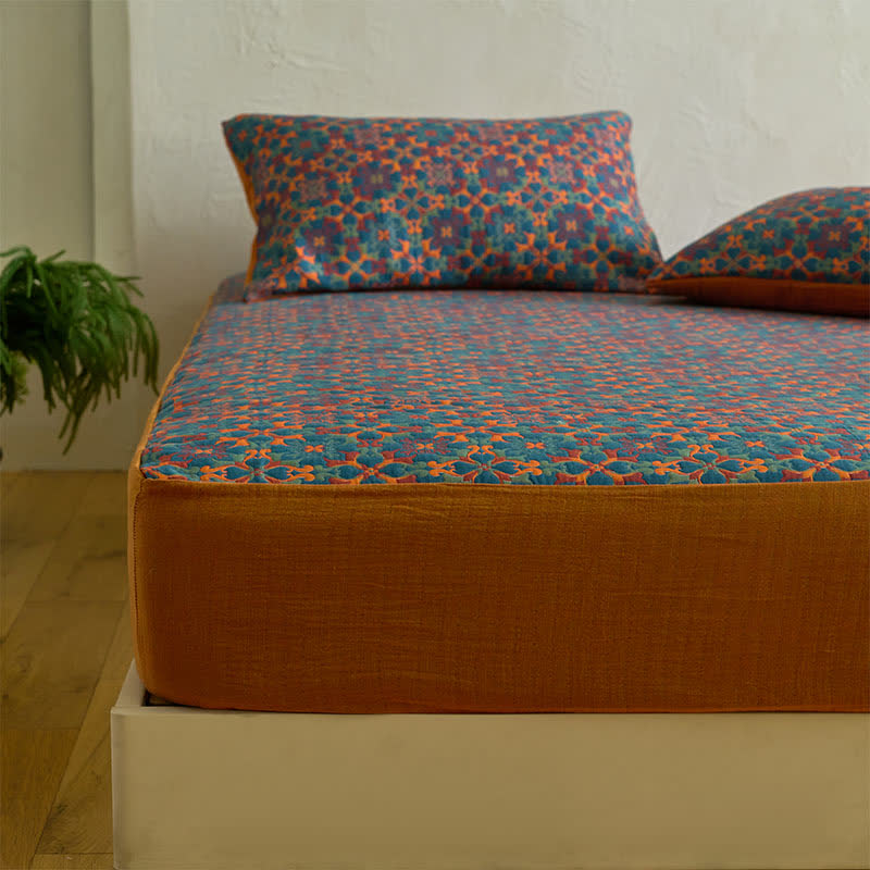 Retro Geometric Pattern Cotton Fitted Sheet