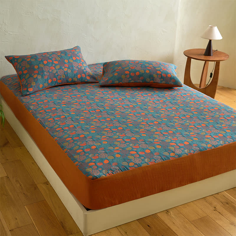 Leaf Print Cotton Gauze  Fitted Sheet