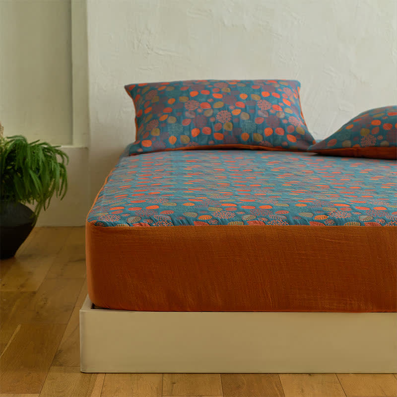 Leaf Print Cotton Gauze  Fitted Sheet