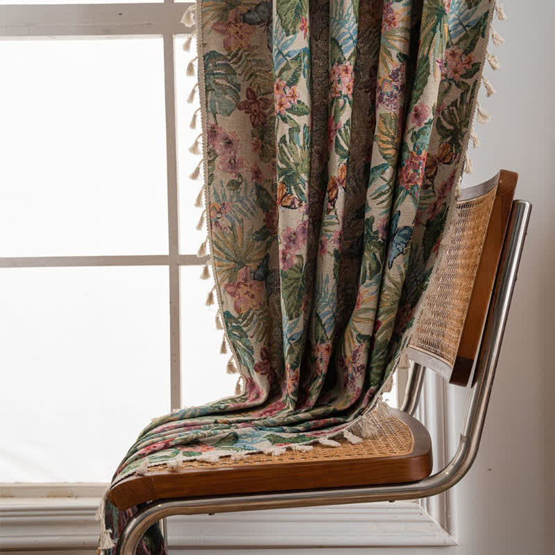 Tropical Monstera Butterfly Jacquard Curtain