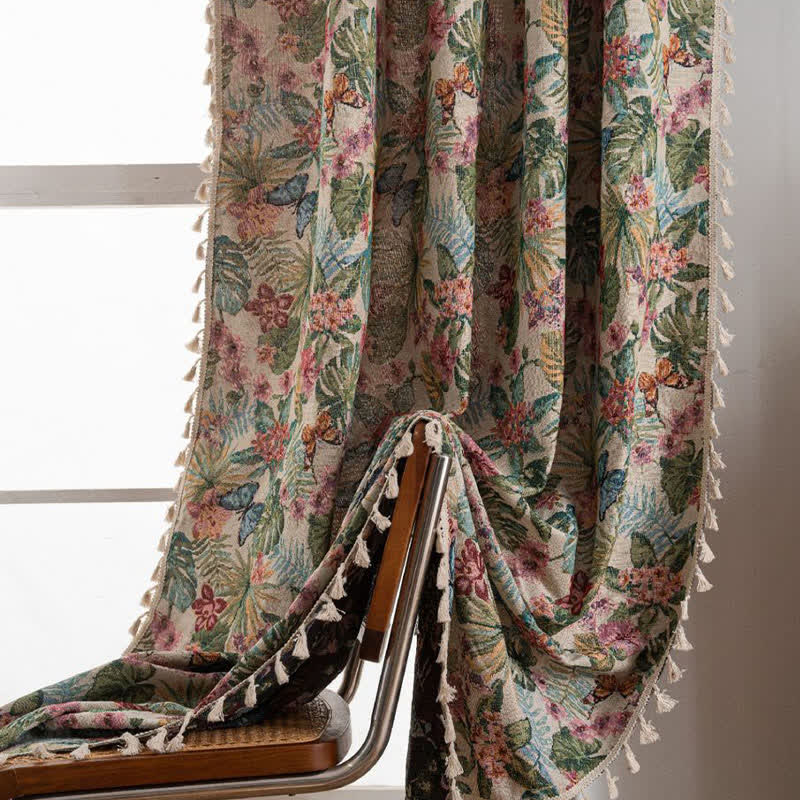 Tropical Monstera Butterfly Jacquard Curtain