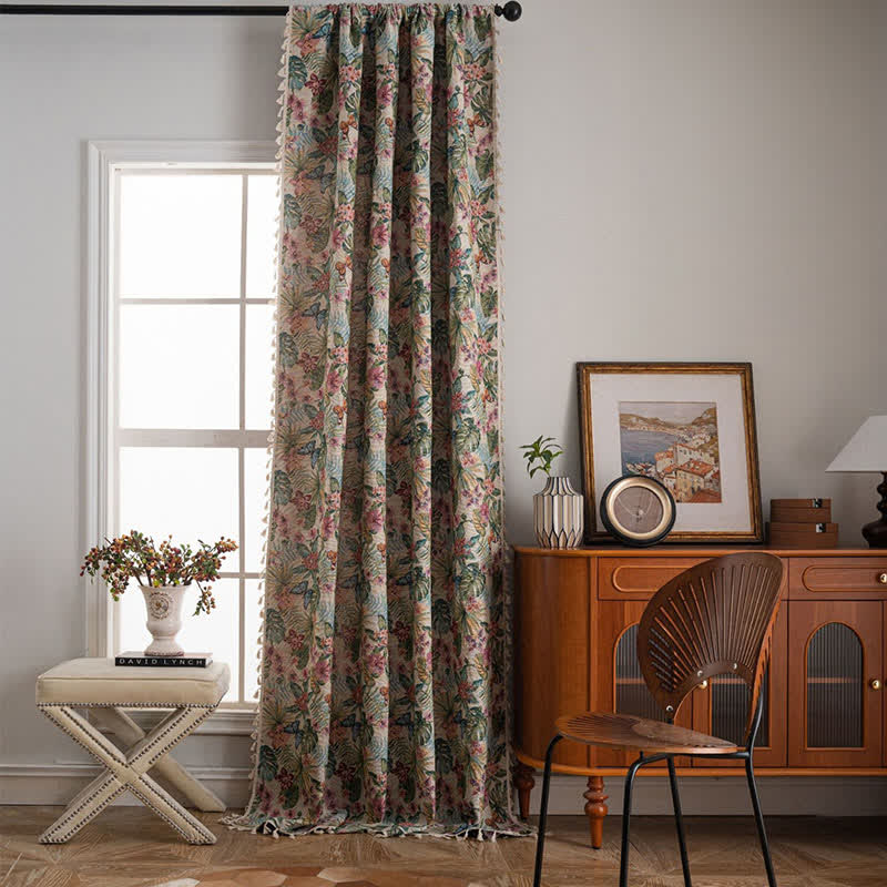 Tropical Monstera Butterfly Jacquard Curtain