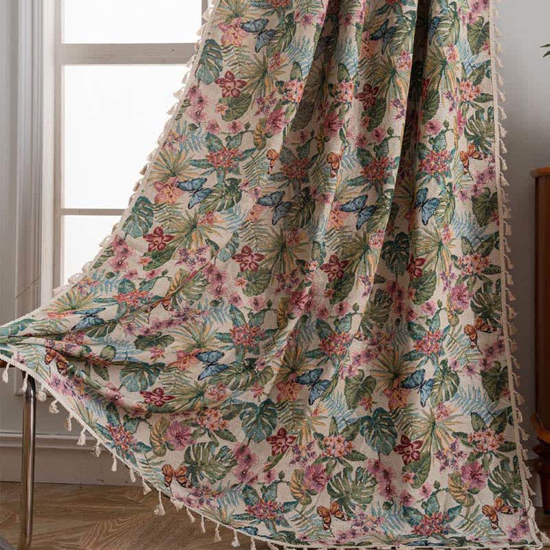 Tropical Monstera Butterfly Jacquard Curtain