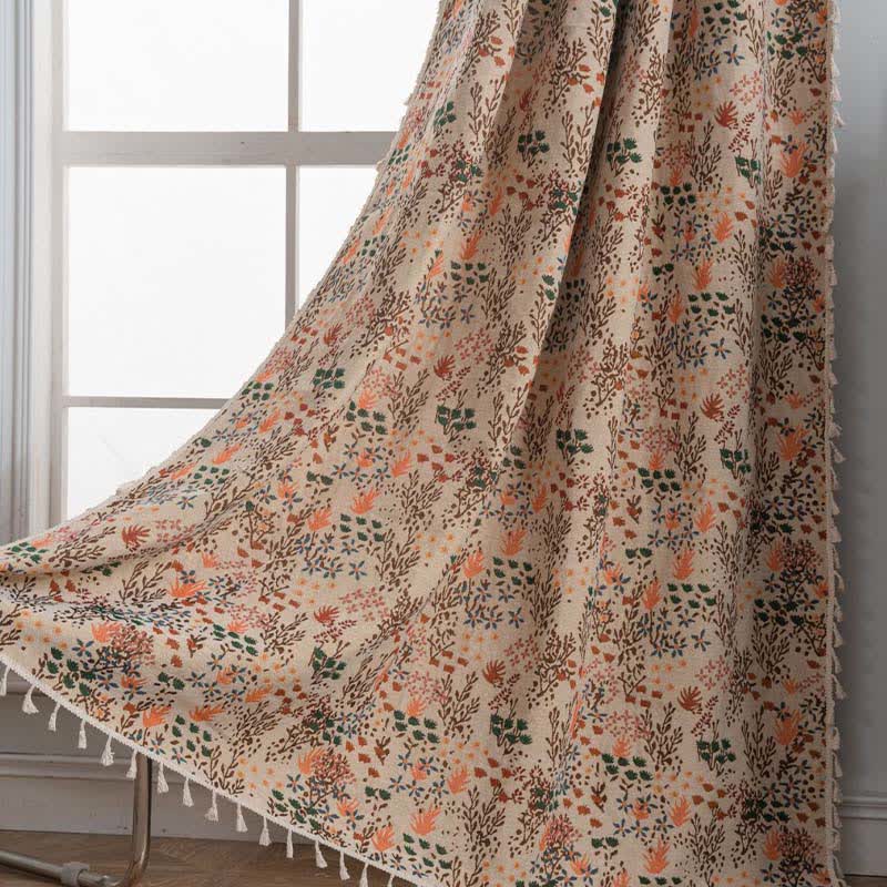 Nature-inspired Leaf Jacquard Tassel Curtain