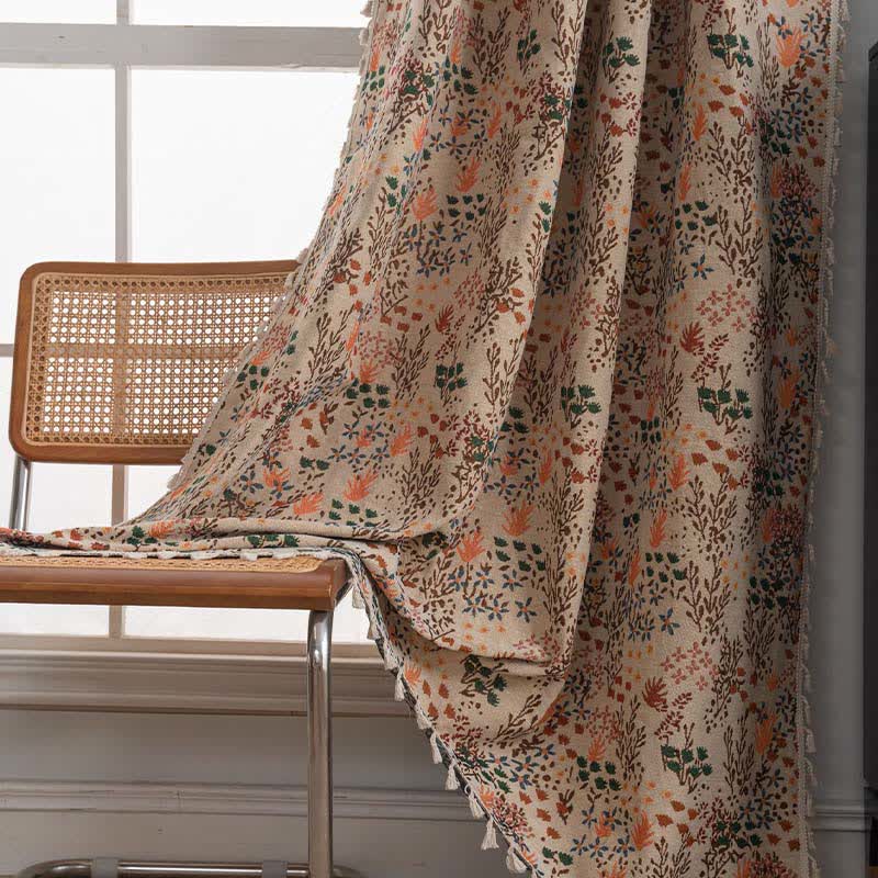 Nature-inspired Leaf Jacquard Tassel Curtain