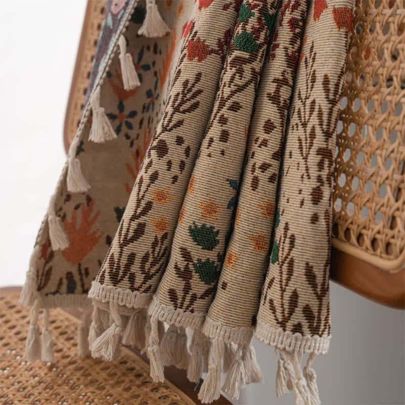 Nature-inspired Leaf Jacquard Tassel Curtain