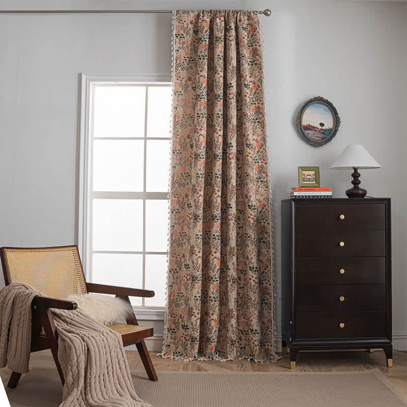 Nature-inspired Leaf Jacquard Tassel Curtain