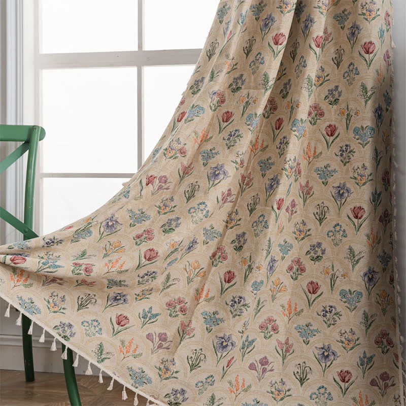 Blooming Hyacinth Jacquard Tassel Curtain