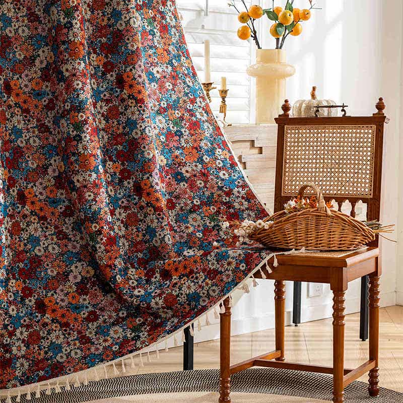 Colorful Daisy Jacquard Tassel Curtain