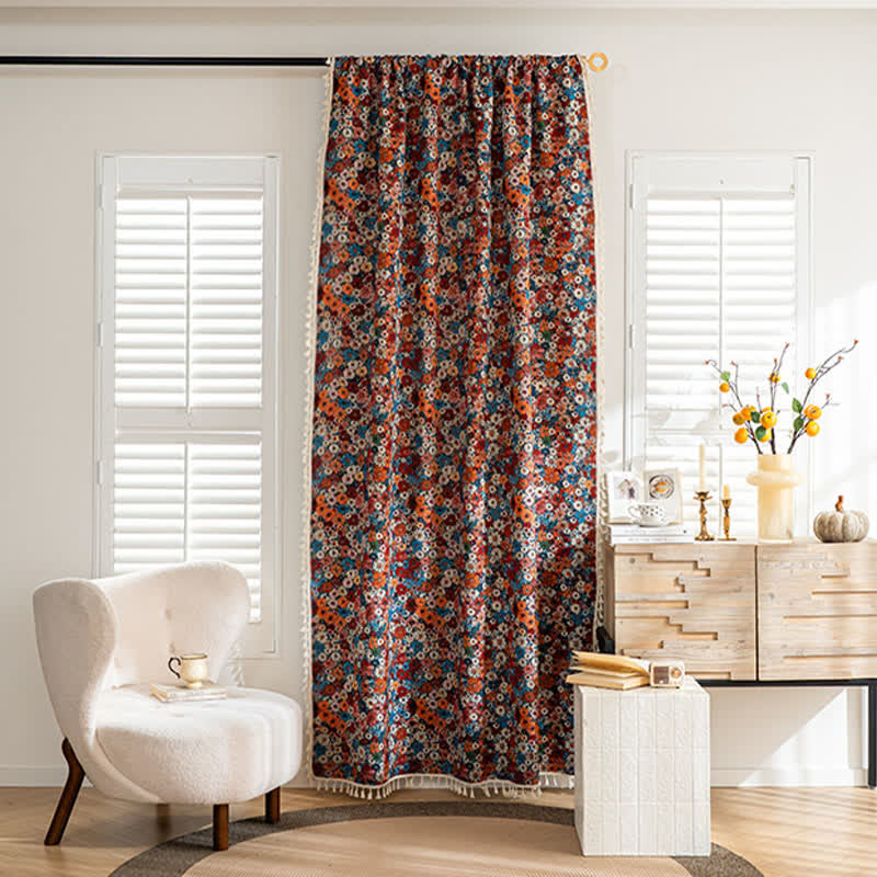 Colorful Daisy Jacquard Tassel Curtain