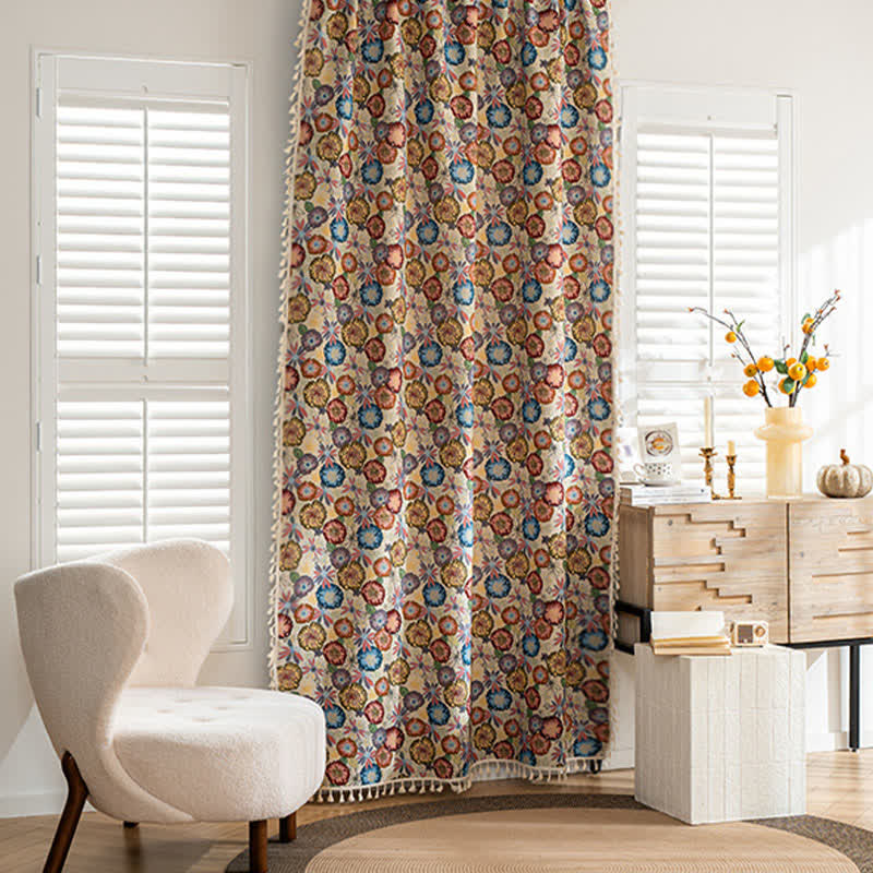 Artistic Floral Jacquard Tassel Curtain
