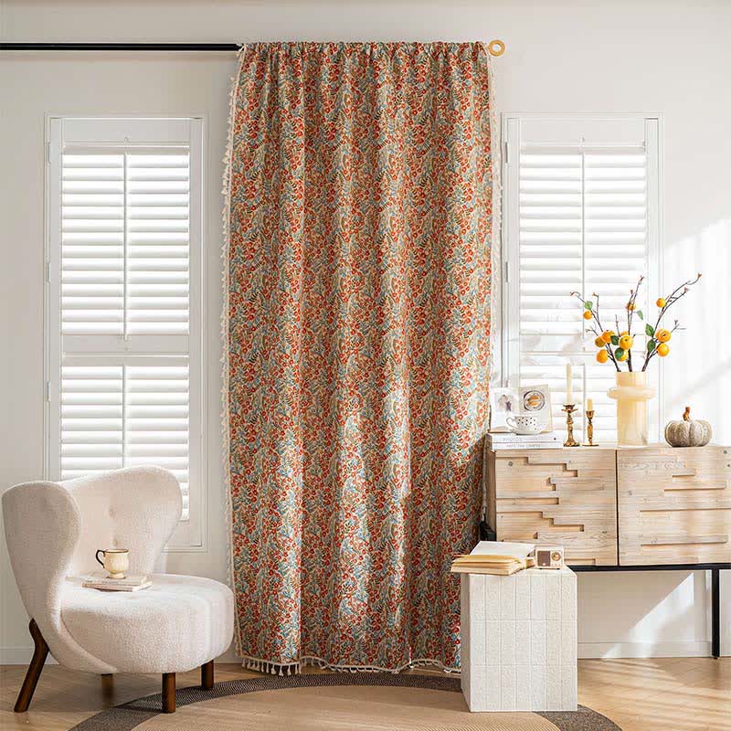 Country Style Red Floral Tassel Curtain