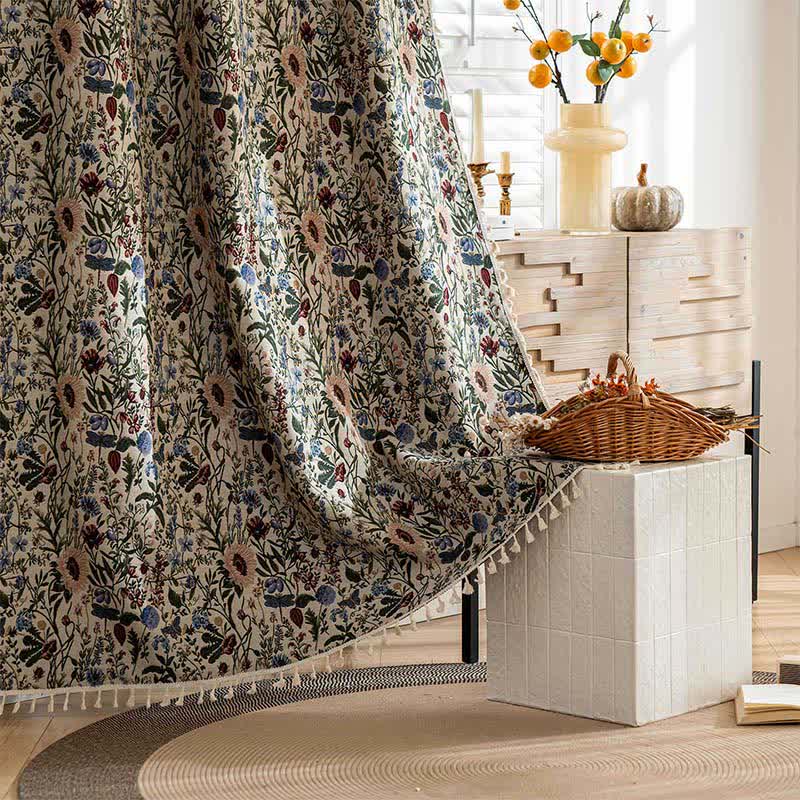 Artistic Sunflower Leaf Tassel Curtain