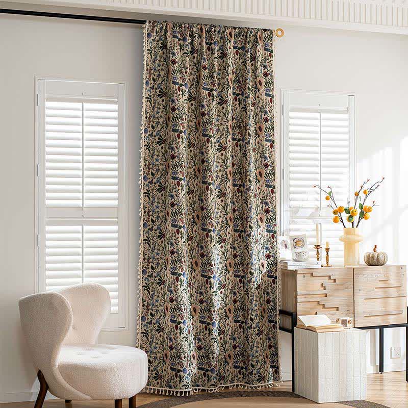 Artistic Sunflower Leaf Tassel Curtain