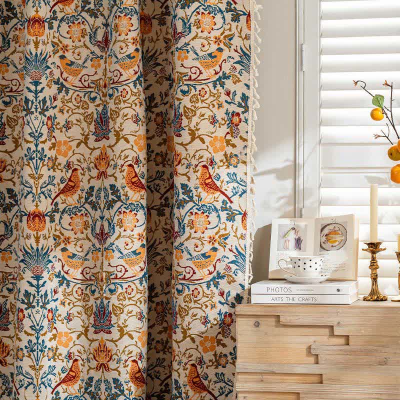 Vintage Botanical Bird Tassel Curtain