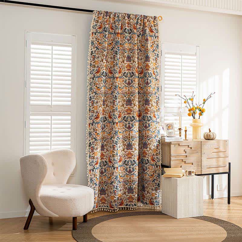Vintage Botanical Bird Tassel Curtain