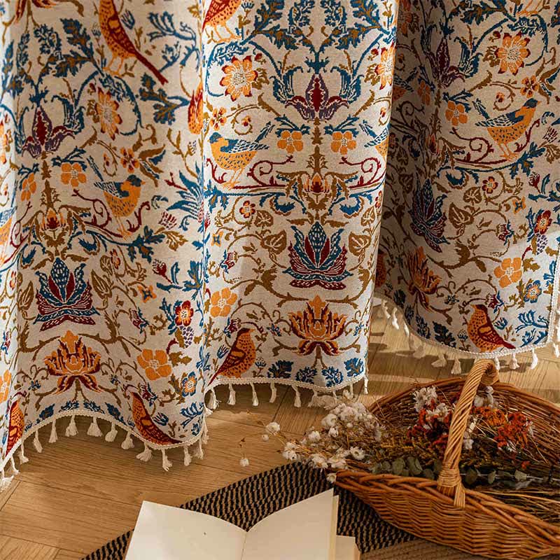 Vintage Botanical Bird Tassel Curtain