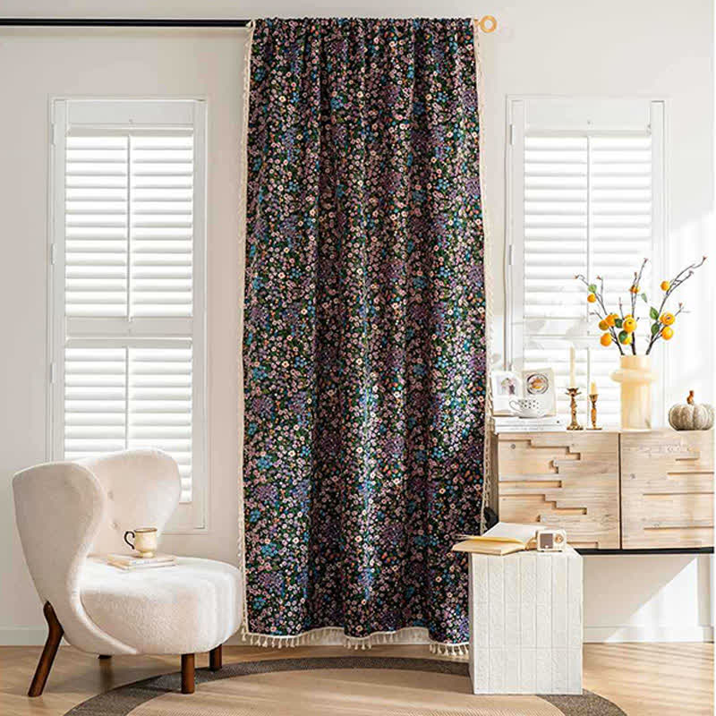 Cherry Blossoms Print Tassel Curtain