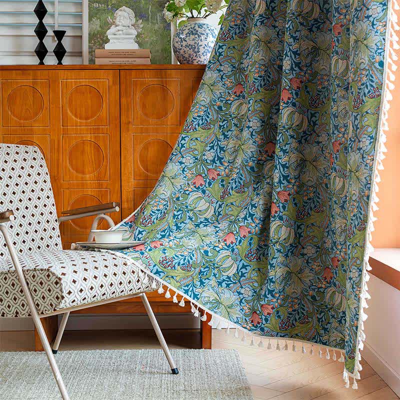 Vintage Lily Print Tassel Curtain