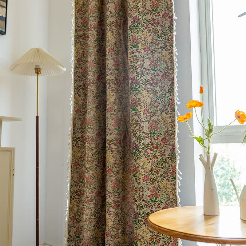 Painterly Vintage Floral Tassel Curtain