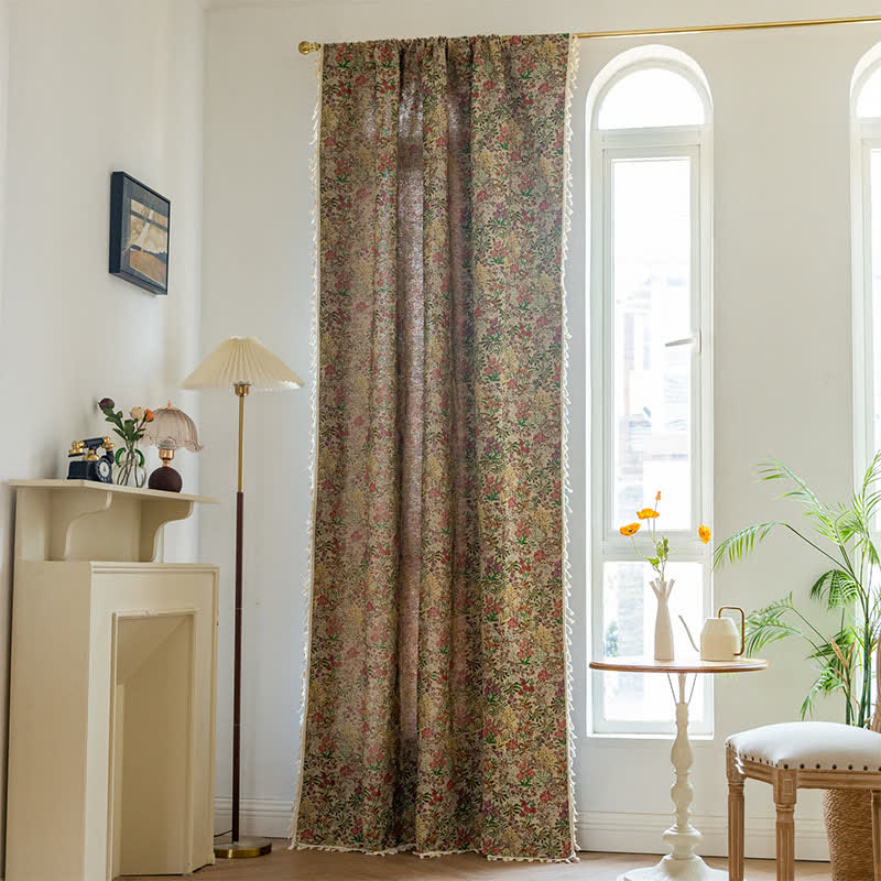 Painterly Vintage Floral Tassel Curtain