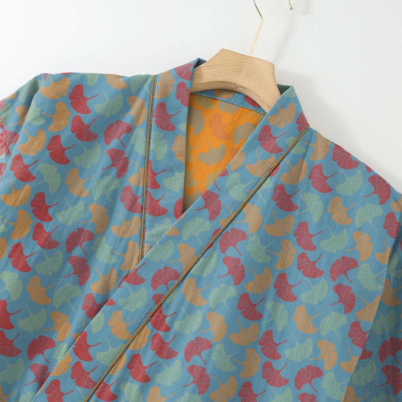 Ginkgo Leaf Cotton Kimono Loungewear Set