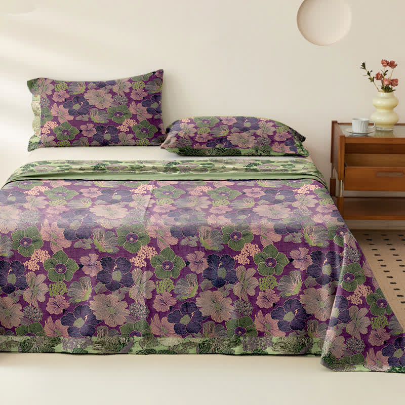 Peach Blossom Cotton Gauze Jacquard Bedspread