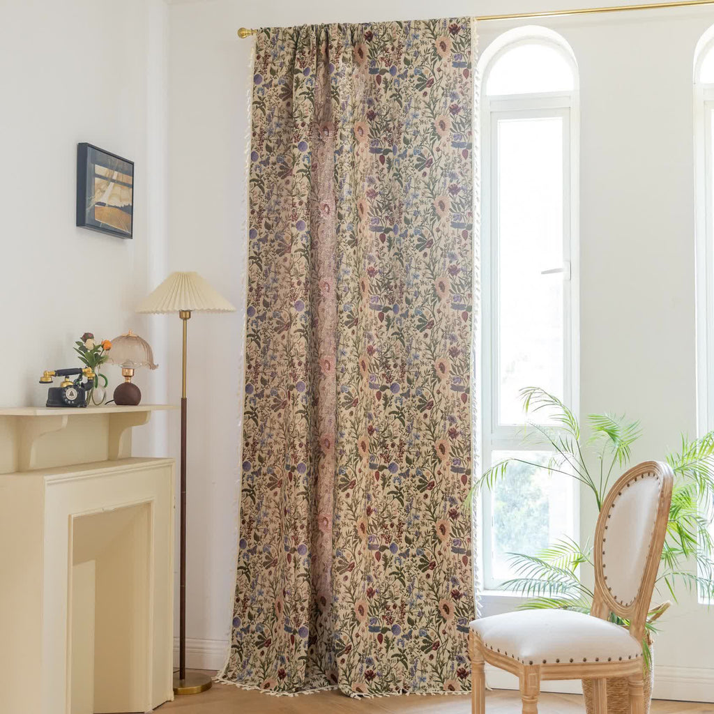 Painterly Dahlia Floral Tassel Curtain