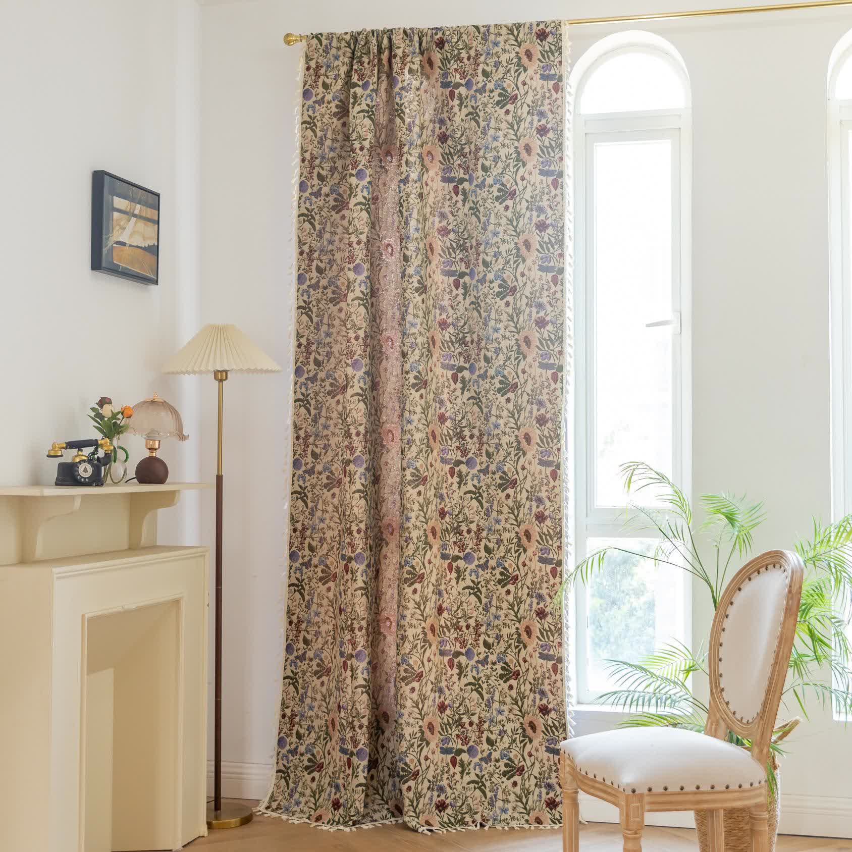 Painterly Dahlia Floral Tassel Curtain