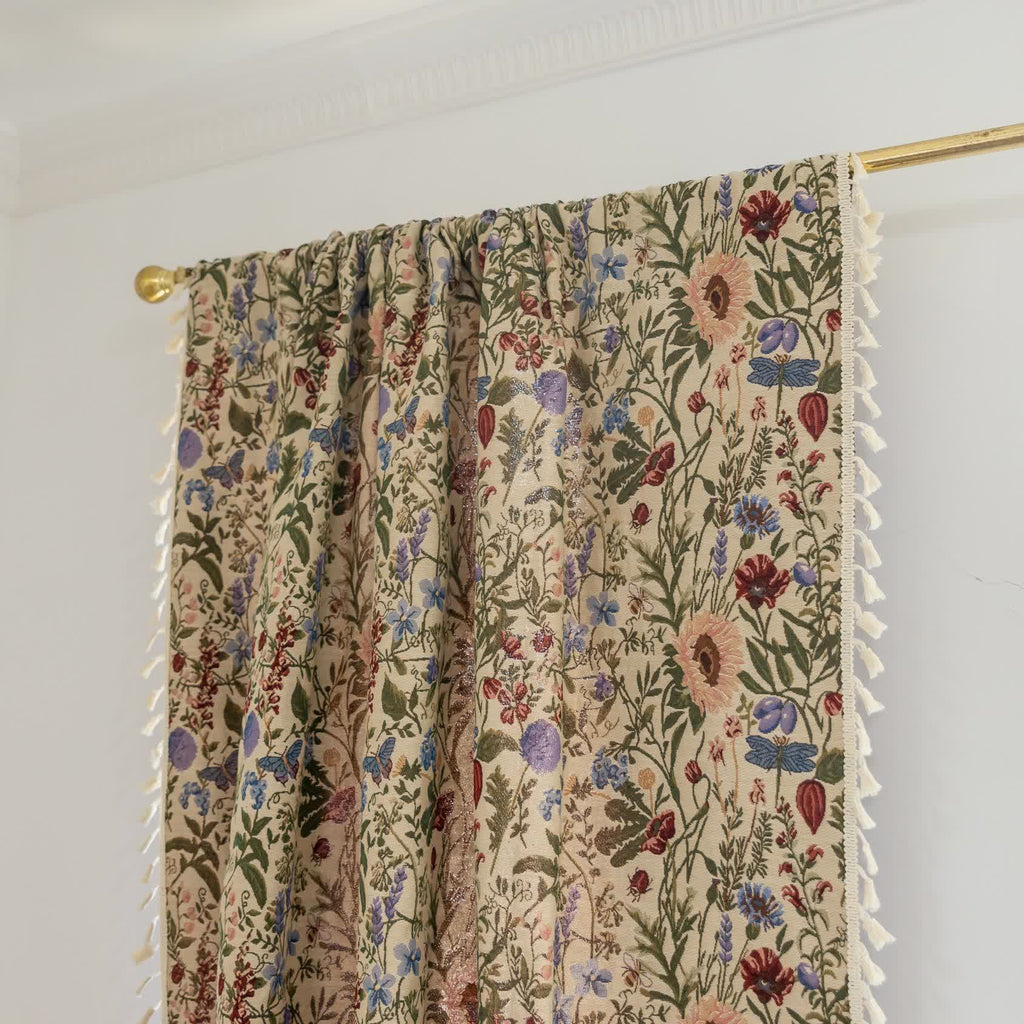 Painterly Dahlia Floral Tassel Curtain