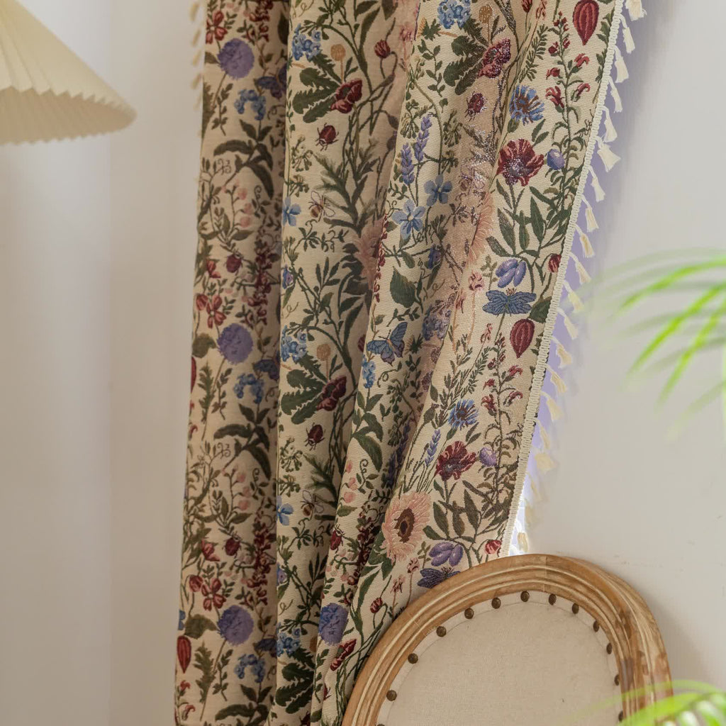 Painterly Dahlia Floral Tassel Curtain
