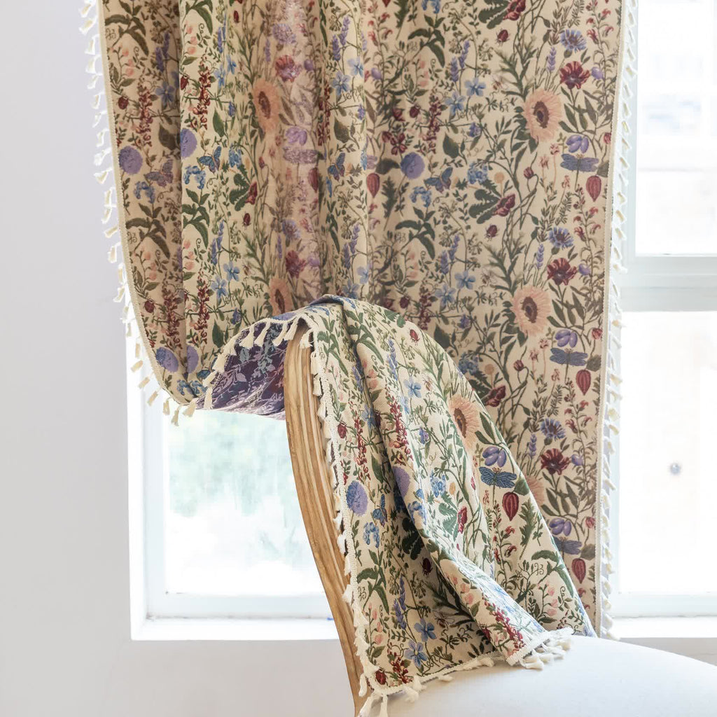 Painterly Dahlia Floral Tassel Curtain