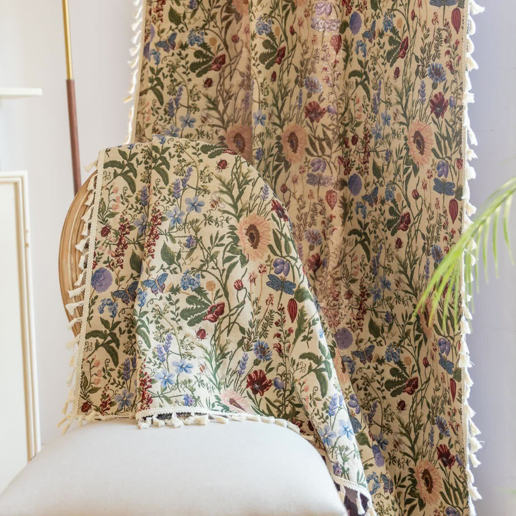 Painterly Dahlia Floral Tassel Curtain