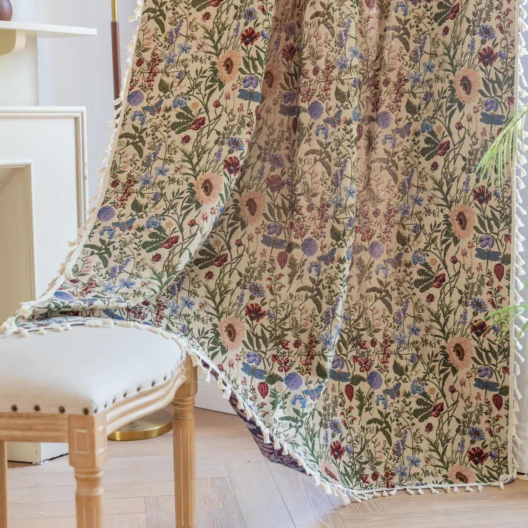 Painterly Dahlia Floral Tassel Curtain