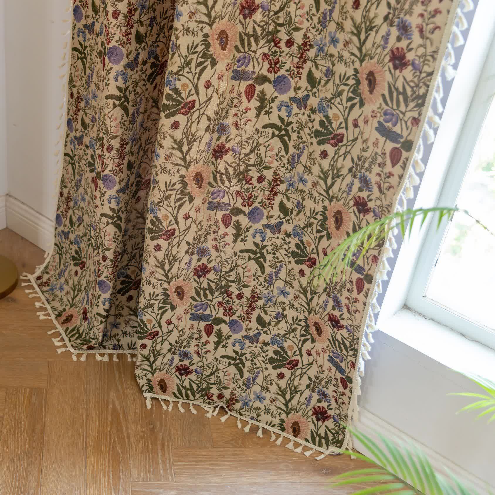 Painterly Dahlia Floral Tassel Curtain