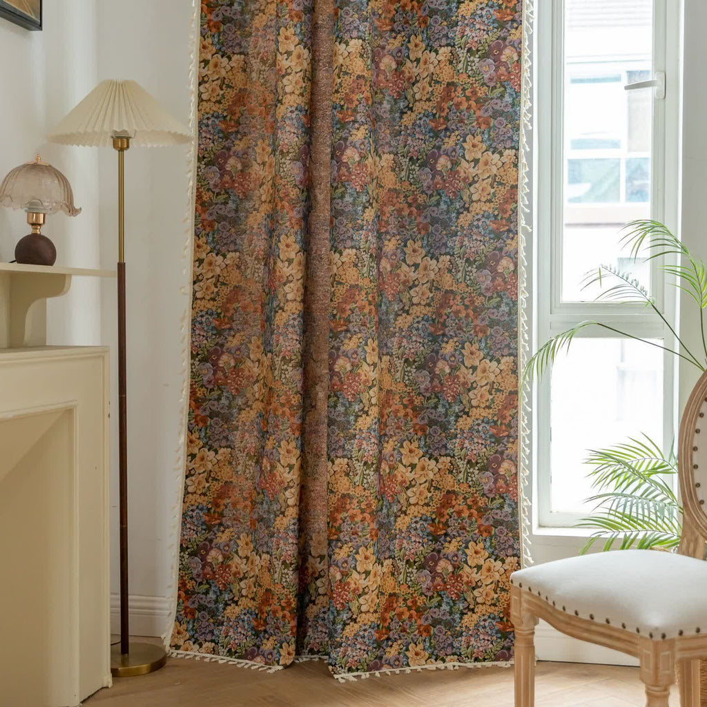Luxurious Blooming Flowers Tassel Curtain