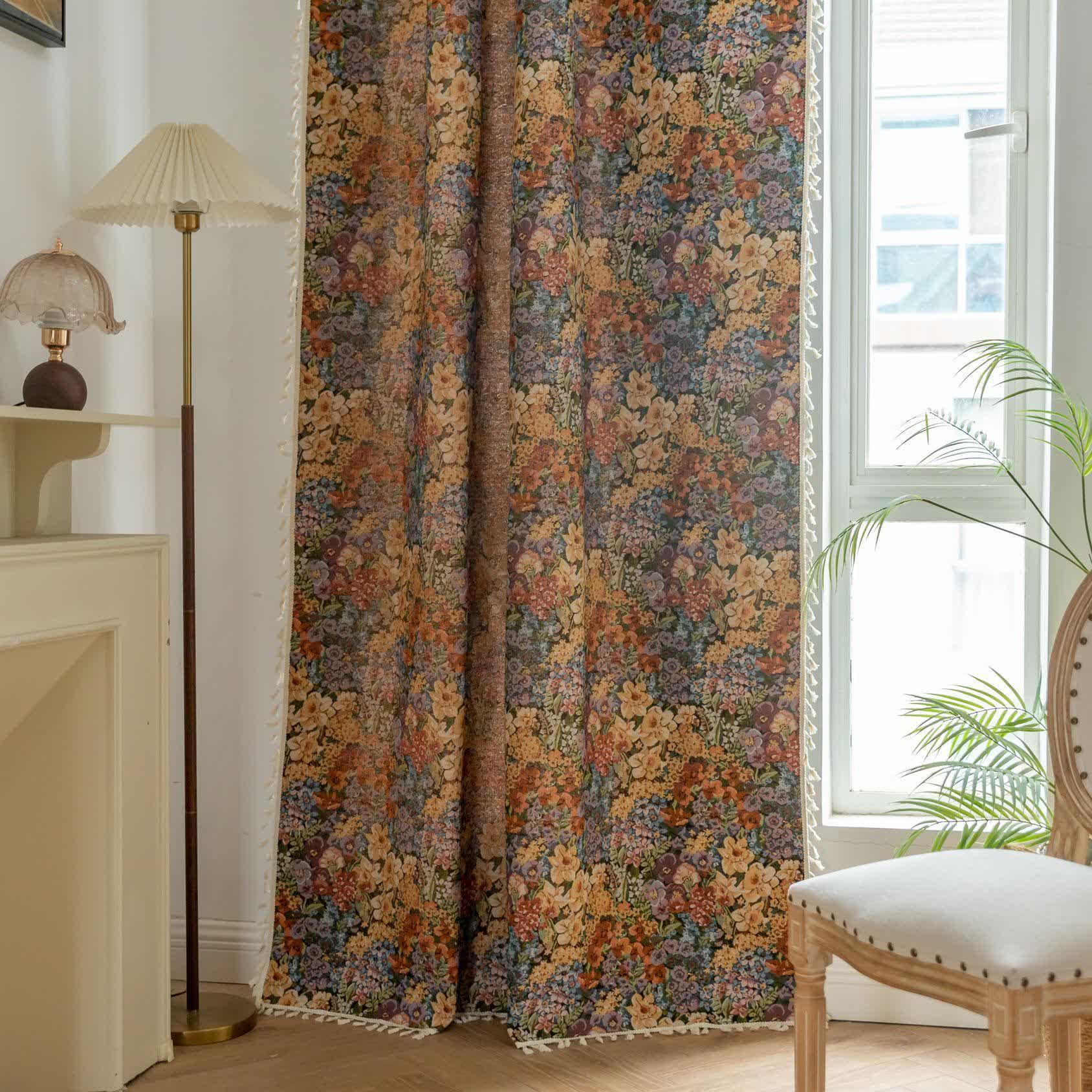 Luxurious Blooming Flowers Tassel Curtain