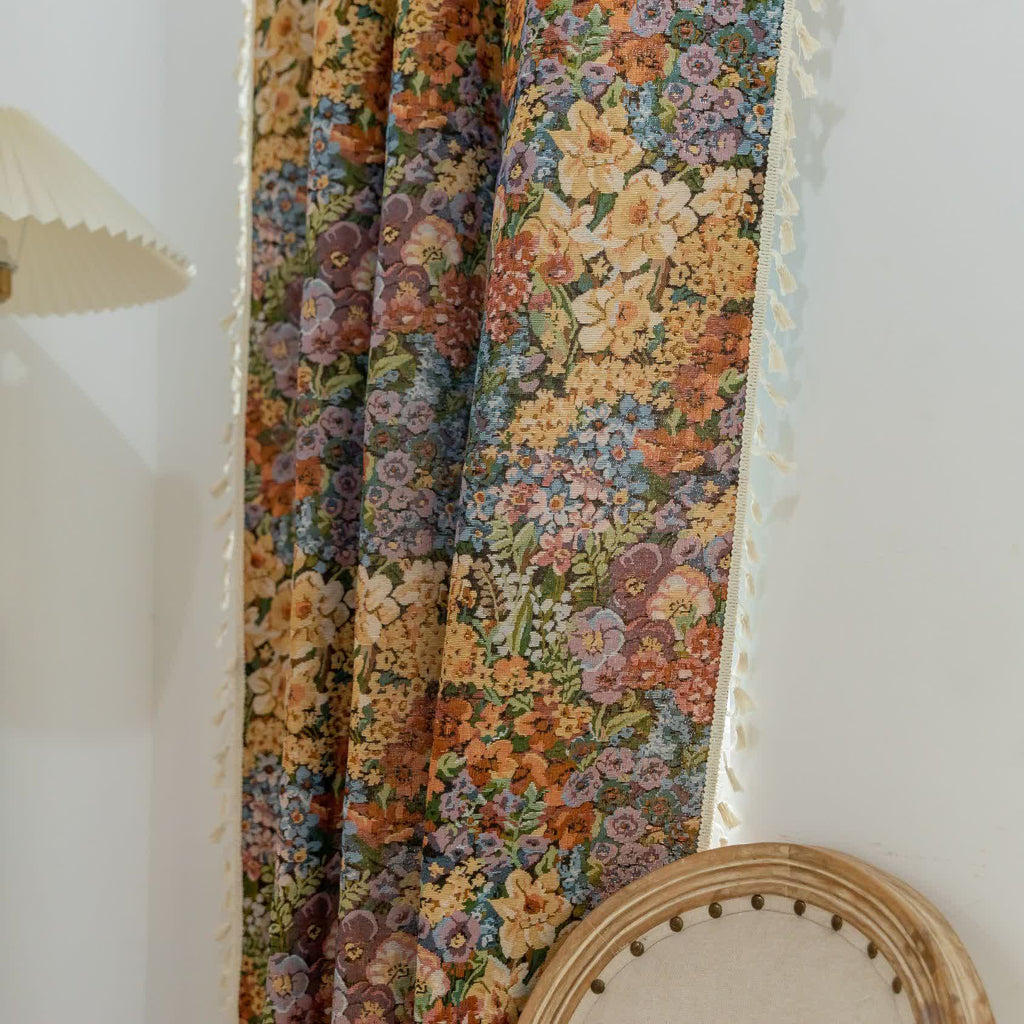 Luxurious Blooming Flowers Tassel Curtain