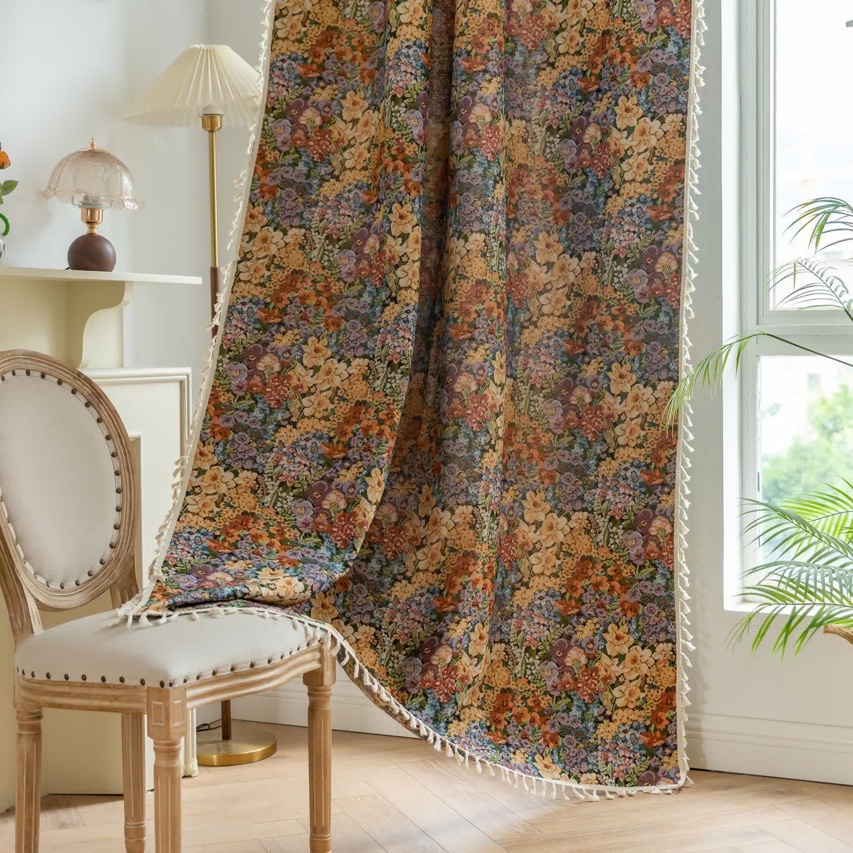 Luxurious Blooming Flowers Tassel Curtain