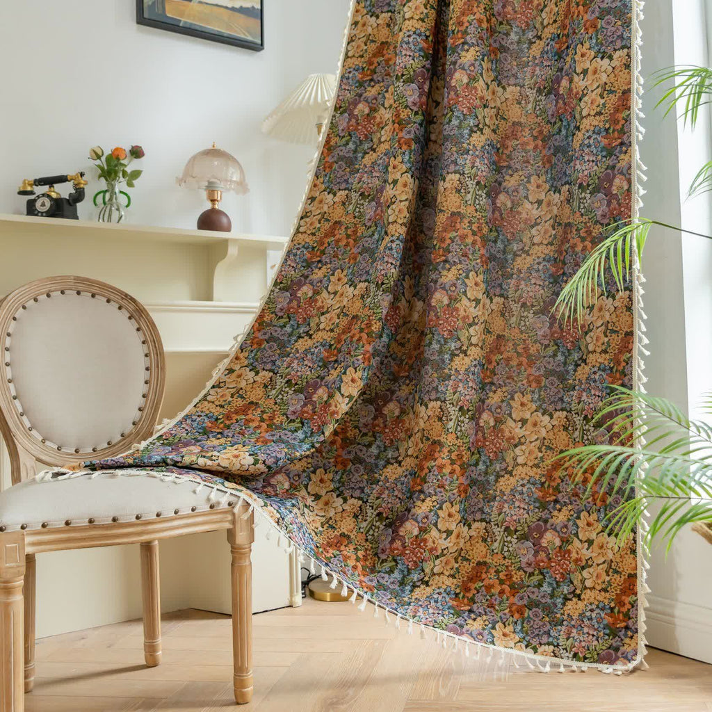 Luxurious Blooming Flowers Tassel Curtain